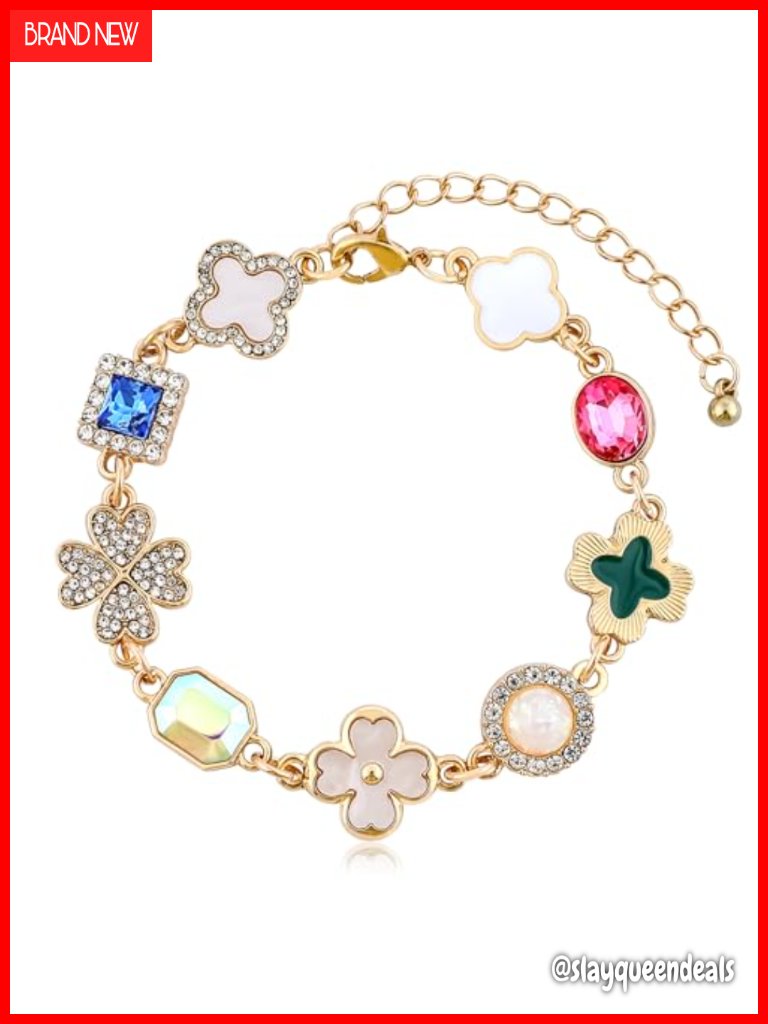 Gold Clover Charm Link Bracelet Trendy Party Jewelry Gift
